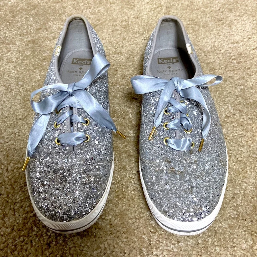Kate Spade for Keds silver glitter sneakers flats 9.5 wicked Princess wedding